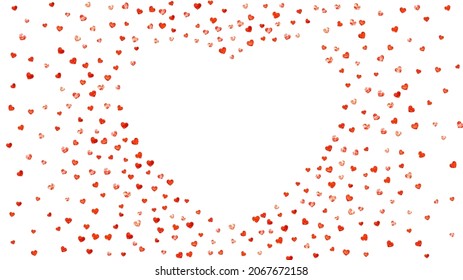 Valentine background with red glitter hearts. February 14th day. Vector confetti for valentine background template. Grunge hand drawn texture. Love theme for voucher, special business ad, banner.