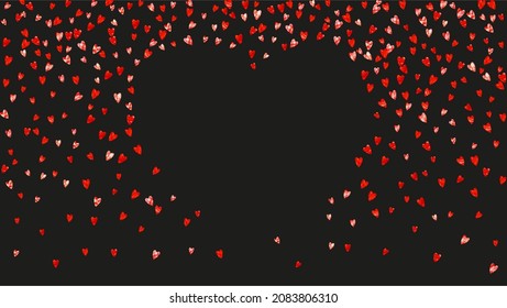 Valentine background with red glitter hearts. February 14th day. Vector confetti for valentine background template. Grunge hand drawn texture. Love theme for gift coupons, vouchers, ads, events.