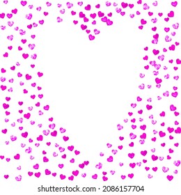 Valentine background with red glitter hearts. February 14th day. Vector confetti for valentine background template. Grunge hand drawn texture. Love theme for poster, gift certificate, banner.