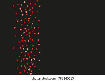 Valentine background with red glitter hearts. February 14th day. Vector confetti for valentine background template. Grunge hand drawn texture. Love theme for poster, gift certificate, banner.