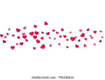 Valentine background with red glitter hearts. February 14th day. Vector confetti for valentine background template. Grunge hand drawn texture. Love theme for special business offer, banner, flyer.