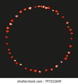 Valentine background with red glitter hearts. February 14th day. Vector confetti for valentine background template. Grunge hand drawn texture. Love theme for poster, gift certificate, banner.