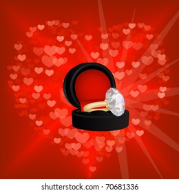 Valentine background with red heart and diamond ring