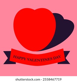 Valentine background. Red heart with drop shadow. Ribbon with the inscription: "Happy Valentine's Day." Colorful, heart, symbol, concept, web, valentine, romance, holiday.