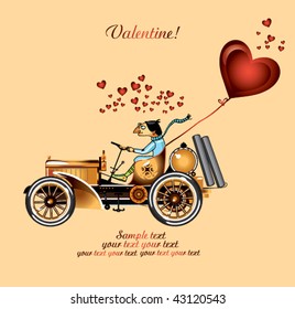 Valentine background with retro car.