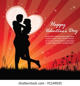 Valentine background with romantic silhouette