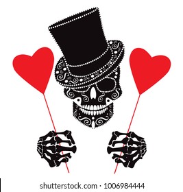 Valentine background and skull icon   hearts vector illustration