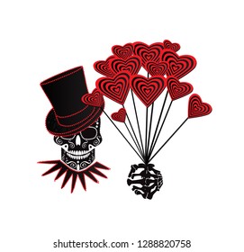 Valentine background with skull icon and hearts vector illustration red