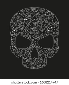 Valentine background with skull icon and hearts vector illustration