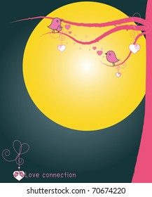 Valentine background with tree, bird and sunset. Scary.
