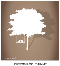 Valentine background with tree and bird. Vector Illustration.