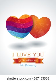 Valentine background with two hearts and message, vector illustration 