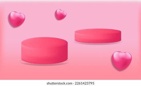Valentine background with two podium and three hearts. eps 10. easy to edit
