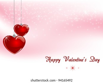 Valentine background with two red glass hearts