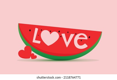 Valentine backgrounds, watermelon slice with heart shape and love letters, cute wallpapers or greeting cards.