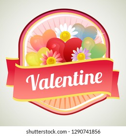 valentine badge with love and daisy