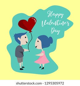 Valentine banner with cute couple vector illustration. Concept childish drawing style.