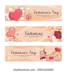 Valentine banner with hearts and flowers