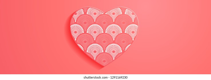 valentine banner, paper art abstract background vector illustration.