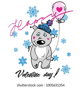 Valentine bear with balloon vrctor isolated