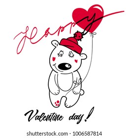 Valentine bear with heart ballon in hand