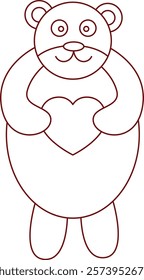 Valentine Bear Holding Heart Outline Illustration