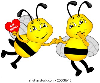 Valentine Bees with "Bee Mine" Heart Vector.