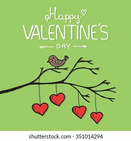 Valentine bird with card hand drawn. Vector illustration