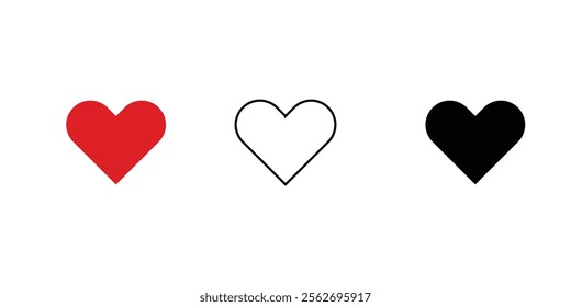 Valentine black and red heart icon. Heart shape Isolated on white background.