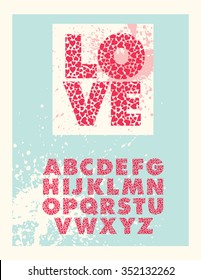 Valentine Block Letter Font With Red Heart Background Pattern