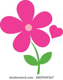 Valentine Blossom with Heart Flat Vector Icon on White Background