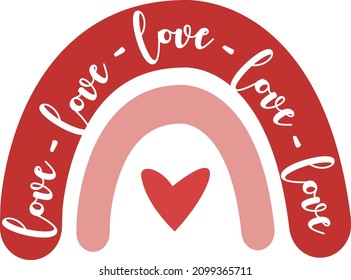 Valentine boho rainbow vector illustration isolated on white background. Valentine's day rainbow heart and love clipart perfect for t-shirts, apparel, cards and so on