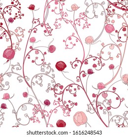 Valentine Botanical Seamless Vector Pattern Romantic Pink Bloom Wallpaper