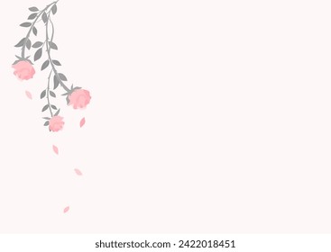 Valentine Bouquet of roses foliage with falling petals on pink background