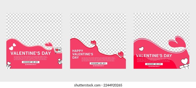 Juego de plantillas de diseño de banners para San Valentín. Fondo rojo de la línea de amor. Se puede usar para publicaciones en medios sociales, tarjetas de felicitación, banners y anuncios web.