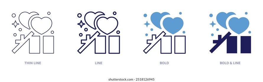 Valentine box icon in 4 different styles. Thin Line, Line, Bold, and Bold Line. Duotone style. Editable stroke.