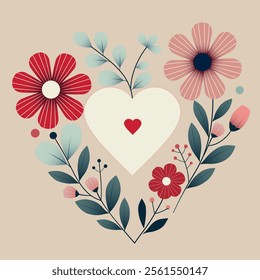 Valentine in branches with flowers.