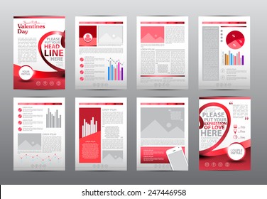 Valentine Brochure, flyer, card, and book. Vector Illustration