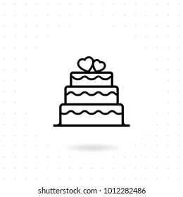 valentine cake icon. Stacked wedding cake dessert with heart topper line art vector. Wedding cake icon. Birthday vector illustration