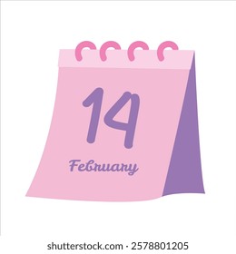 Valentine calendar 14 february on white background. Vector object design element for Valentine's day.