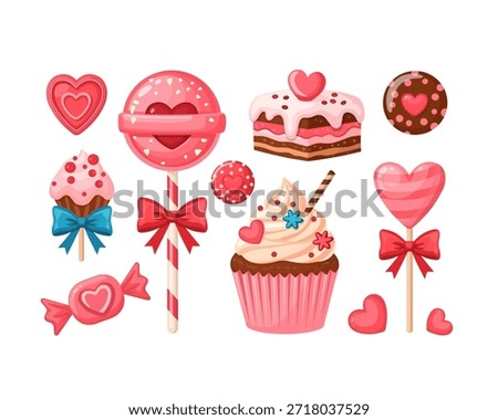 Valentine Candy and Dessert Set with Heart Lollipops, Cupcakes and Sweet Treats