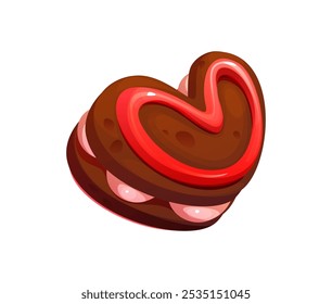 Valentine doce, bolo de coração ou biscoito para doces e doces de amor, ícone vetorial. Bolacha de pastelaria de dia dos namorados em forma de coração com caramelo vermelho e rosa ou creme para sobremesa romântica