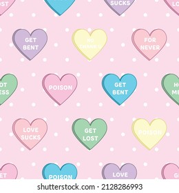 Valentine Candy Hearts Love Sucks Sassy Trendy Bad Love Punk Cute Trendy Fun Pattern Background Seamless