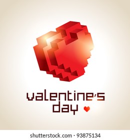 Valentine card with 3D heart and lettering on a beige background. Vector illustration.