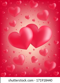 Valentine card 3d hearts vector illustration red pink background legal size