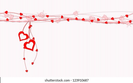 valentine card abstract red hearts and pink  roses, vector illustration, with transparency, eps 10