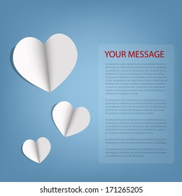 Valentine card background and white heart paper on blue paper background for text and message design , Vector