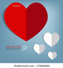 Valentine card background and white heart red heart paper on blue paper background for group text and message design , Vector