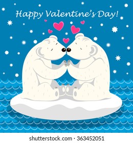 Valentine card. Bears kiss.Vector illustration.