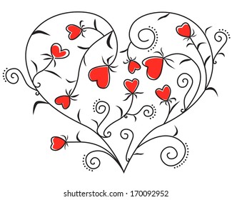 Valentine card with beautiful heart of floral hearts